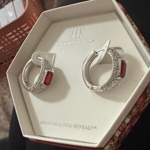 BP Silver and Red Accent Hoop Earrings